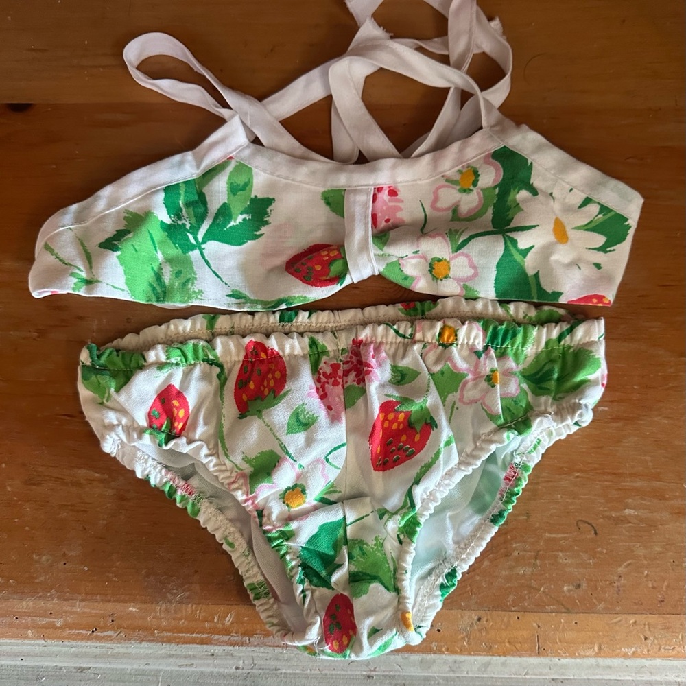 Vintage strawberry toddler bikini